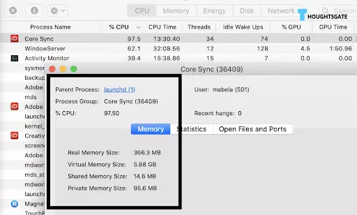 Check how much CPU consumes in the core sync process under the CPU tab; it should be above 50%