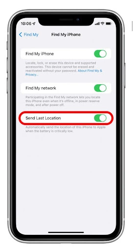 Now you will be able to view another option which is Send Last Location. This is to be turned on as well.