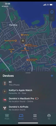 Once you enter the Find My icon, you need to tap on the Devices option and the list of connected devices will appear below it (similar to what the following image shows).